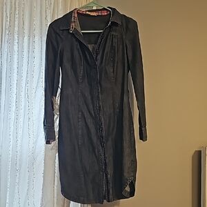 Boden Denim Long Sleeve Dress with Plaid Collar 4R